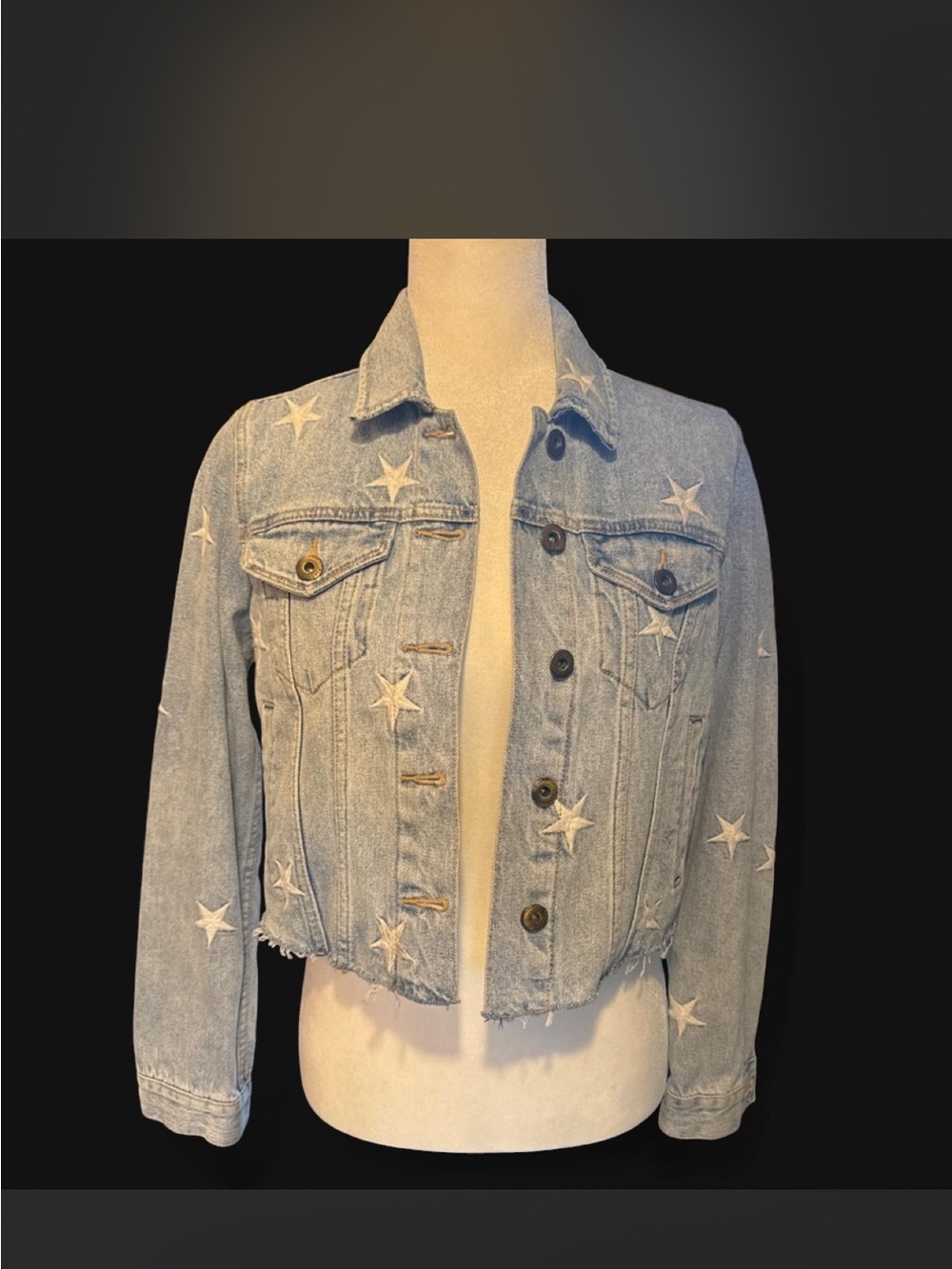 pistola Light Blue Star Embroidered Cropped Denim Jacket